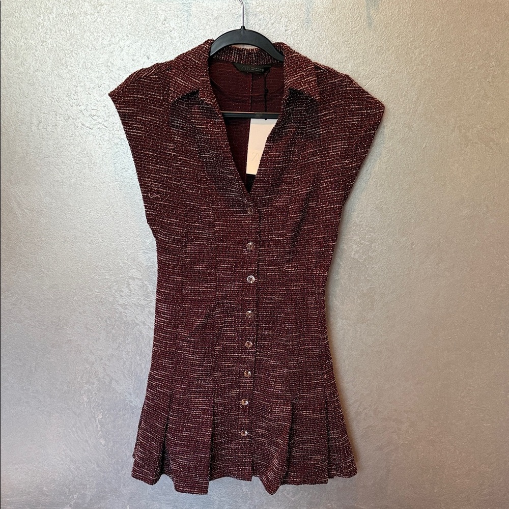 Zara Sleeveless Button-Front Knit Dress in Burgundy